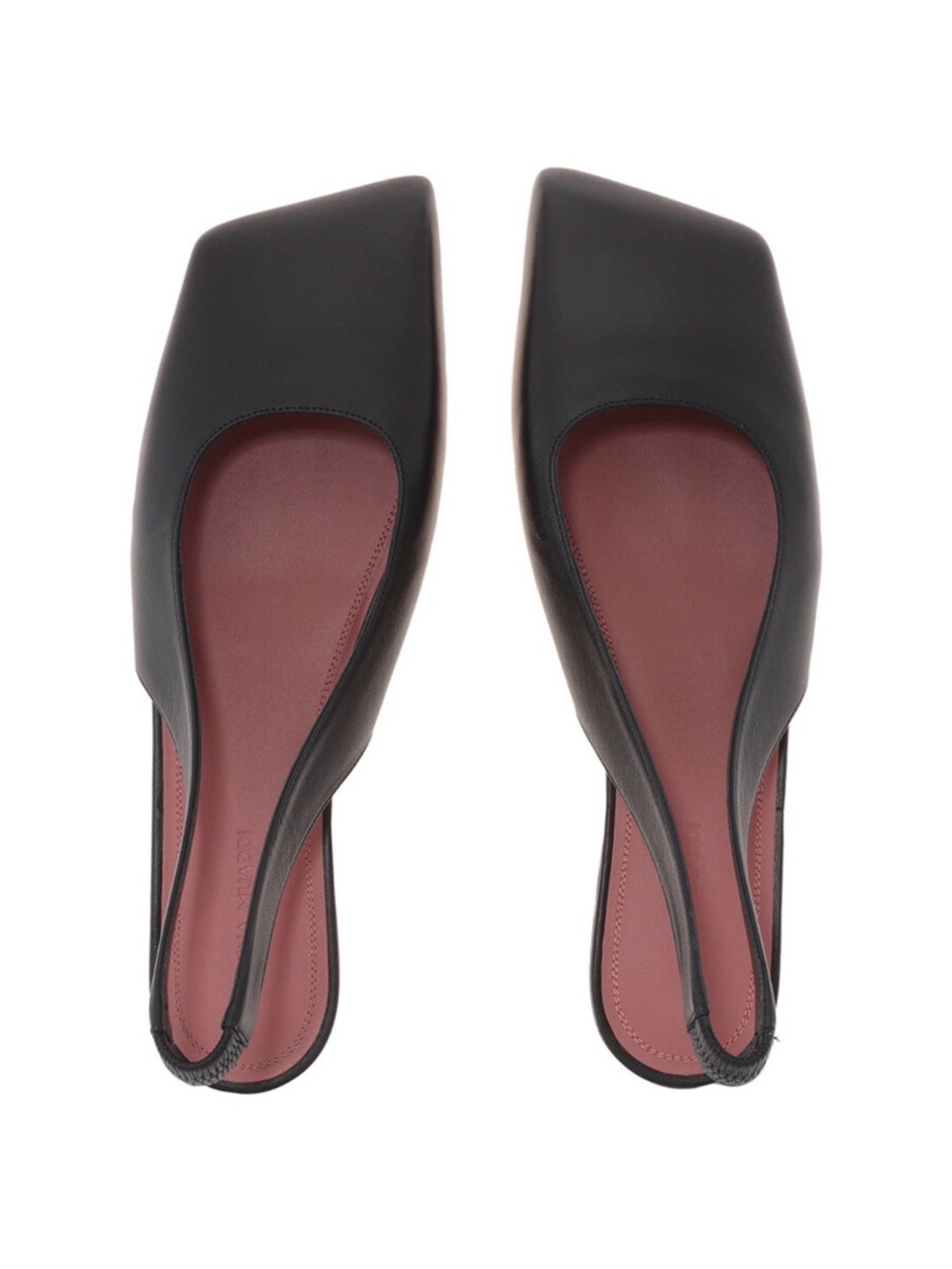Amina Muaddi Black Leather Square-Toe Slingback Flats